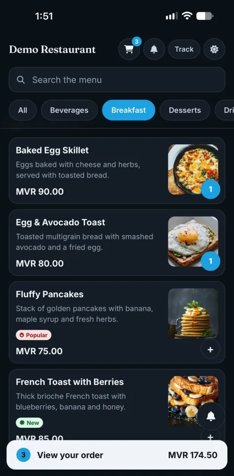 QR menu and online ordering in Keymaa